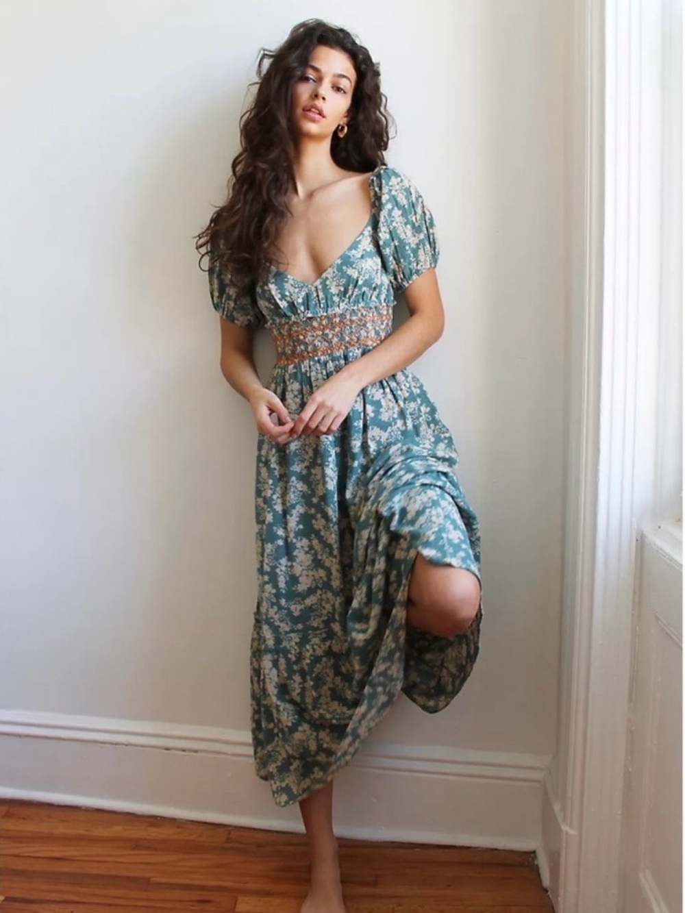 Free People Ellie Floral Maxi Dress with Smocked Waist Maxi Dress Size Medium